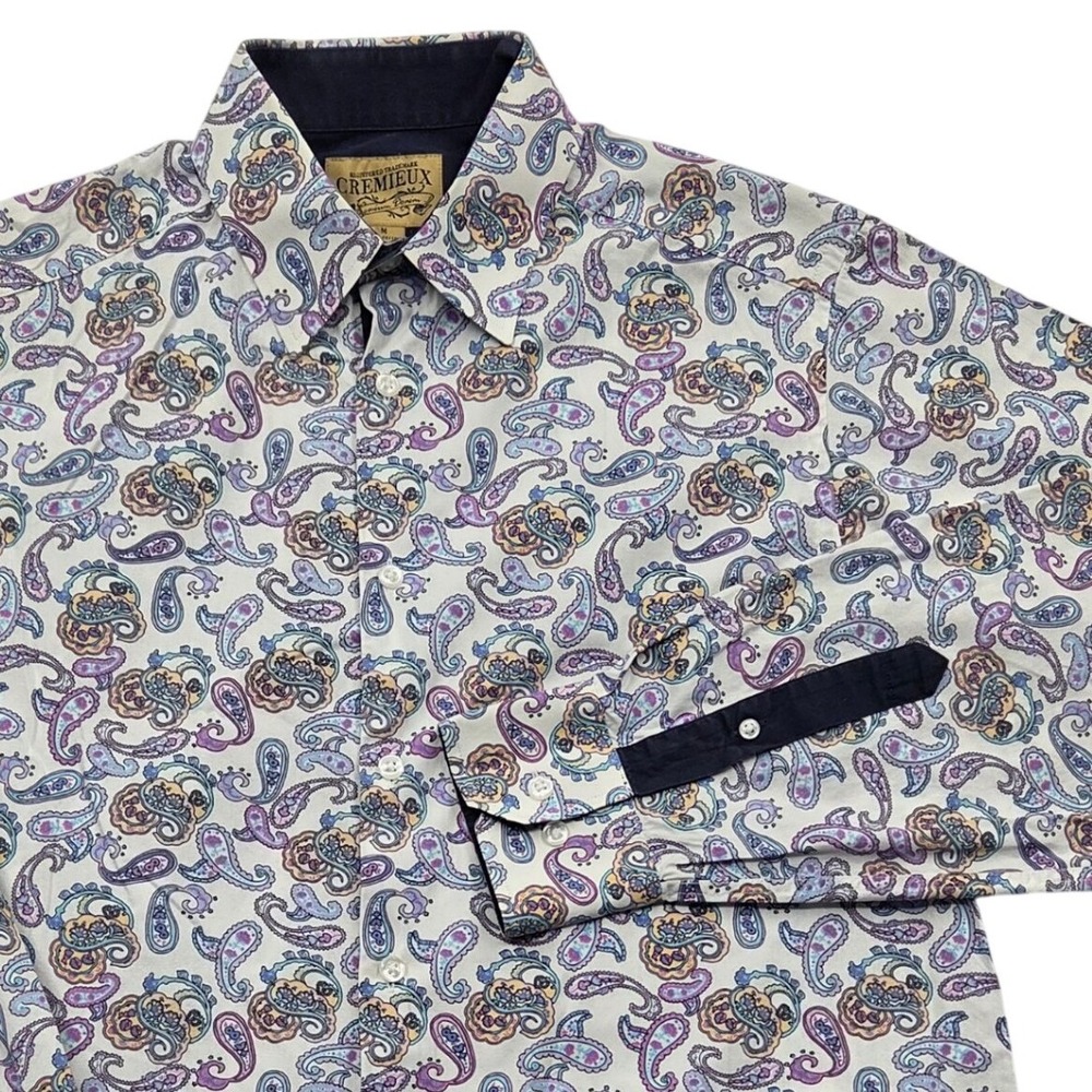 Cremieux Premium Denim Paisley Button‎ Up Shirt Cotton Long Sleeve Mens Medium